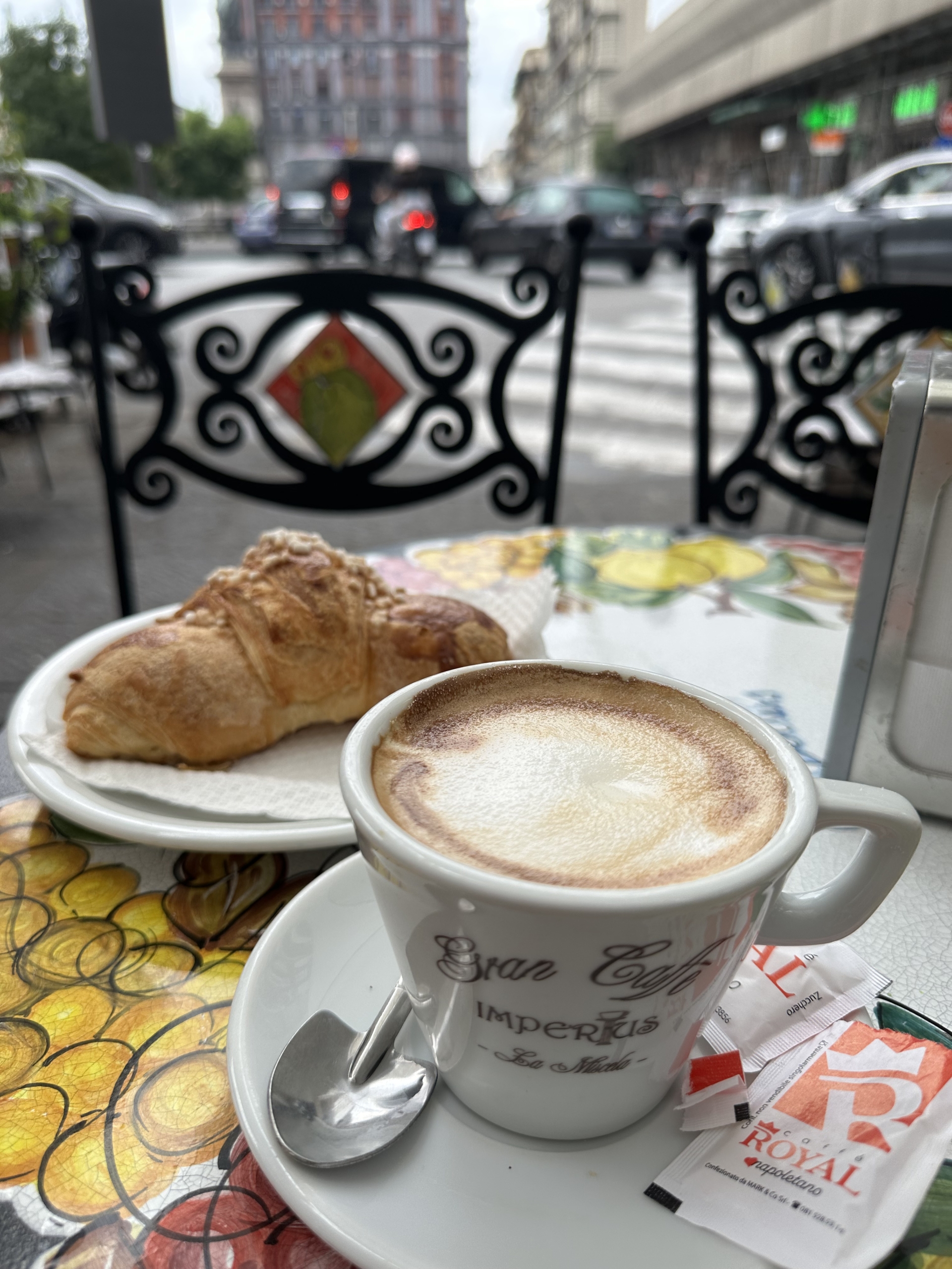Starting the day in Naples with a cappuccino.